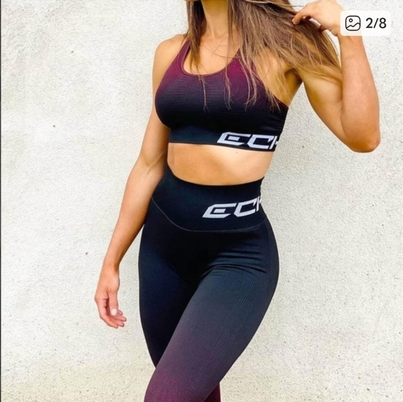 ECHT Pants - ECHT Arise Ombre Black/Red Leggings Size Medium